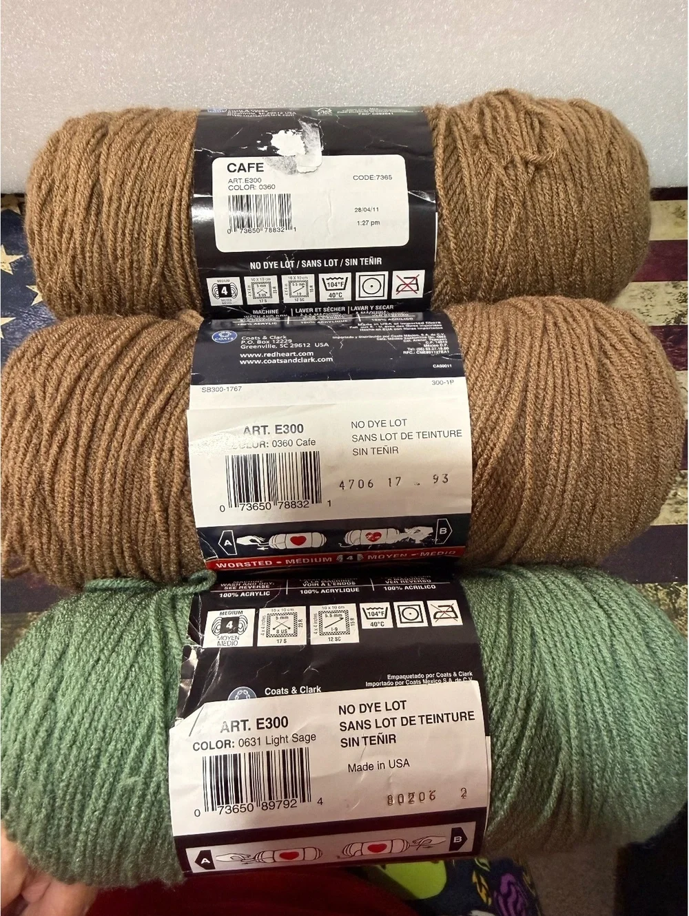 Red Heart Super Saver No Dye Yarn Lot Cafe Light Sage 3 Skeins 100% Acrylic